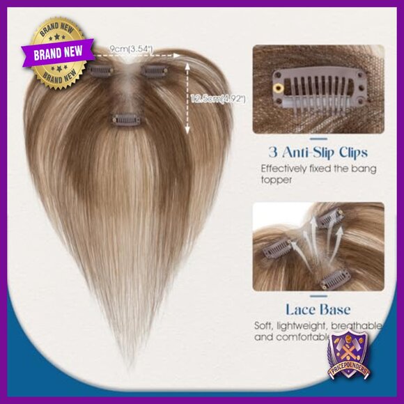 Human Hair Topper with Side Bangs, T-Part Lace Base, 11 Inch Length main image 4